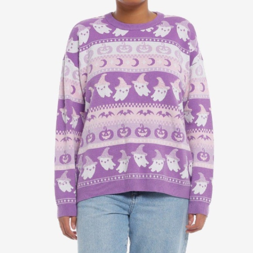 Sweet Society Pastel Ghosts & Jack-O’-Lanterns Fair Isle Sweater Hot Topic